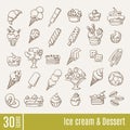 Flat icons in Ice Cream and Dessert info-graphic icons set. Royalty Free Stock Photo