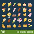 Flat icons in Ice Cream and Dessert info-graphic icons set. Royalty Free Stock Photo