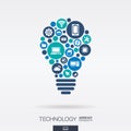 Flat icons in idea bulb shape, technology, cloud computing, digital concept. Royalty Free Stock Photo