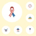 Flat Icons Memorial Day, Barbecue, Firecracker And Other Vector Elements. Set Of History Flat Icons Symbols Also Royalty Free Stock Photo