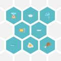 Flat Icons Omelette, Fried Poultry, Electric Stove And Other Vector Elements. Set Of Cooking Flat Icons Symbols Also