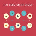 Flat Icons Pipeline Valve, Faucet, Handcart Vector Elements. Set Of Construction Flat Icons Symbols Also Includes