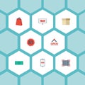 Flat Icons Purchase, Cash, Qr And Other Vector Elements. Set Of Shopping Flat Icons Symbols Also Includes Bar, Shopping Royalty Free Stock Photo