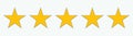 Flat icons for reviews of five-star customer product ratings for apps and websites