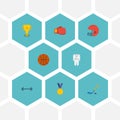 Flat Icons Reward, Basket, Puck And Other Vector Elements. Set Of Fitness Flat Icons