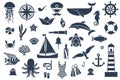 Flat icons with sea creatures and symbols