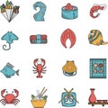 Flat icons for seafood menu Royalty Free Stock Photo