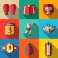 Flat icons set, boxing - gloves, shorts, helmet