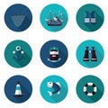 Flat icons set of industrial fishing