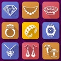 Flat icons set of jewelry elements