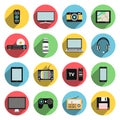 Flat icons set of multimedia and technology devices, audio and video items Royalty Free Stock Photo