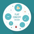 Flat Icons Soup Spoon, Dish, Kitchen Measurement And Other Vector Elements. Set Of Food Flat Icons Symbols Also Includes