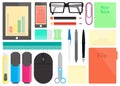 Flat icons of stationery on the table Royalty Free Stock Photo
