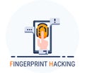 Flat Icons Style. Hacker Cyber crime attack Fingerprint Hacking for web design