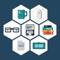 Flat icons vector collection of programming and coding objects. Royalty Free Stock Photo