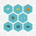 Flat Icons Vision, Shield, Safe And Other Vector Elements. Set Of Procuring Flat Icons