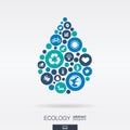 Flat icons in a water drop shape, ecology, earth, nature, eco, environmental protection concepts