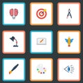 Flat Icons Wings, Screen, Eye And Other Vector Elements. Set Of Original Flat Icons Symbols Also Includes Compass, Brain Royalty Free Stock Photo