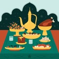 Flat iftar meal illustration Vector illustration. Royalty Free Stock Photo