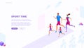 Sport Time page concept. Running man, woman and children. Happy Family. Template for your design works. Vector graphics. Royalty Free Stock Photo