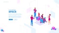 Open space Coworking page concept. Office workers planing business mechanism, analyze business strategy and exchange ideas. Royalty Free Stock Photo