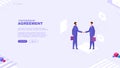 Partnership agreement page concept. Businessman. Handshake. Template for your design works. Vector graphics.