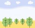 flat illustration, abstract trees and blue sky with clouds, for text Royalty Free Stock Photo