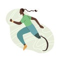 Flat illustration of african girl runner with prosthetic leg. Jogger sportswoman. Stylized strong athletic woman with disability.