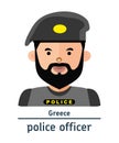 Flat illustration. Avatar Greece police officer Royalty Free Stock Photo