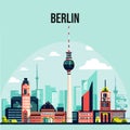 Flat illustration of Berlin city skyline background