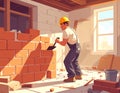 Flat illustration of brick mason at work Royalty Free Stock Photo