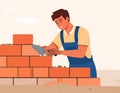 Flat illustration of brick mason at work Royalty Free Stock Photo