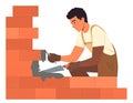 Flat illustration of brick mason at work Royalty Free Stock Photo