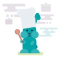 Flat illustration of bunny chef with wooden spoon.