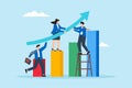 Flat illustration of business people team help build growth graph chart representing teamwork for business growth Royalty Free Stock Photo