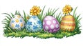 flat illustration, cartoon illustration, Set of easter eggs flat design isolated on white background. Design element for easter Royalty Free Stock Photo