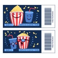 Flat illustration with cartoon movie popcorn and soda