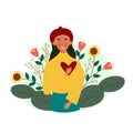 Flat illustration character of portrait french girl self love or love your self