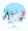 Flat Illustration Christmas Playing Snowball