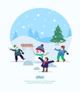 Flat Illustration Christmas Playing Snowball