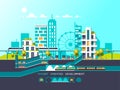 Flat illustration with city landscape. Transport mobility and smart city. Royalty Free Stock Photo