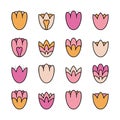 Flat illustration with color tulips icons set.