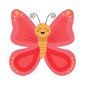 Flat illustration of a colorful cheerful butterfly with pink wings.