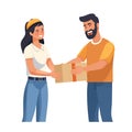 flat illustration, cute girl courier with a box in her hands. delivery symbol, courier service, home delivery