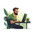 flat illustration of a dedicated software developer at a minimalist workspace Royalty Free Stock Photo
