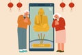 Buddha worshipping via phone app