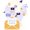 Flat illustration for email marketing, digital marketing, ecommerce, social media marketing, social network, business, promotional