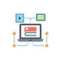 Digital learning resources connecting through a laptop, flat illustration Royalty Free Stock Photo
