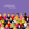 Flat illustration of female community with a large group of girls and women.