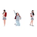 flat illustration of a female student in various poses Royalty Free Stock Photo